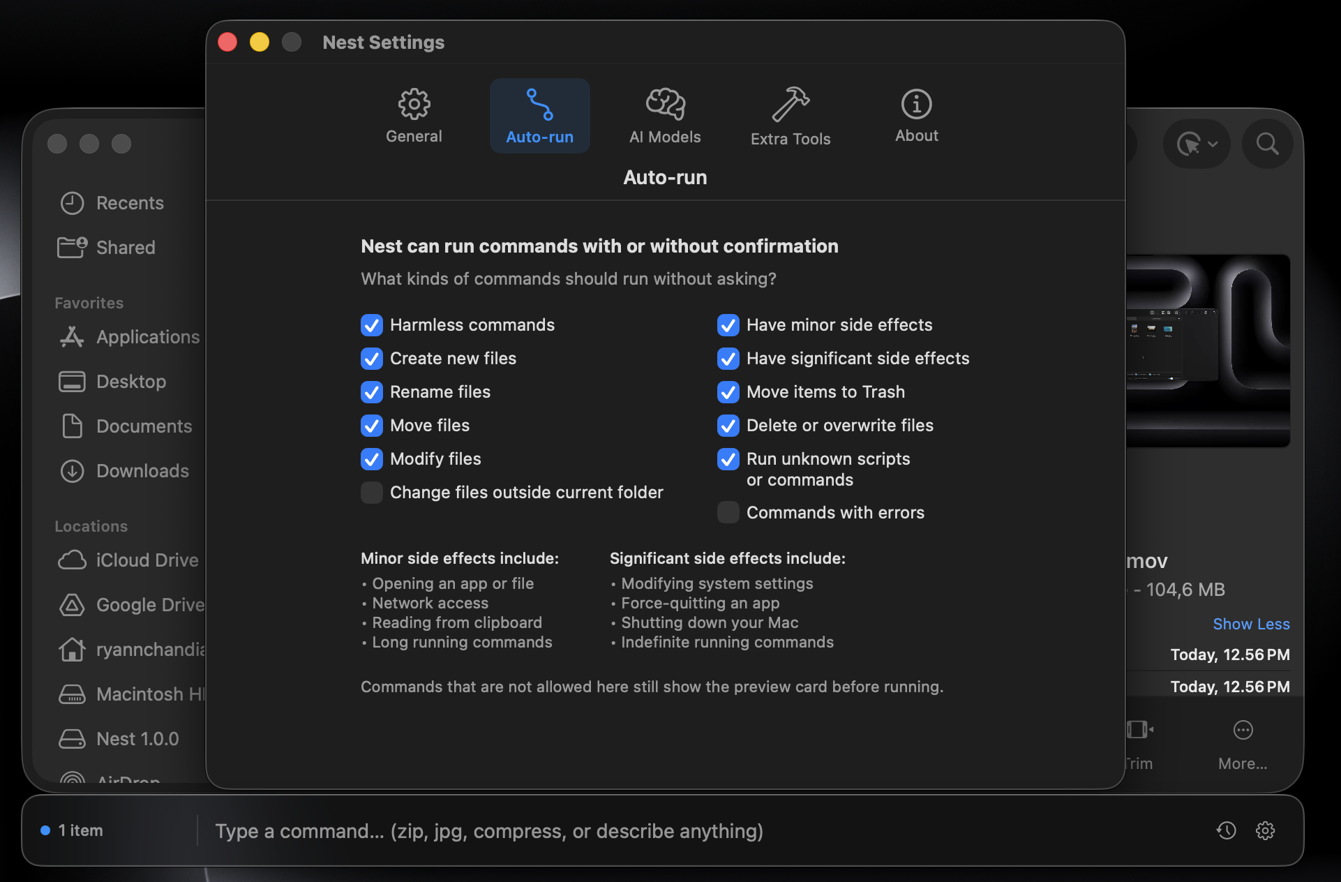 Nest command preview interface