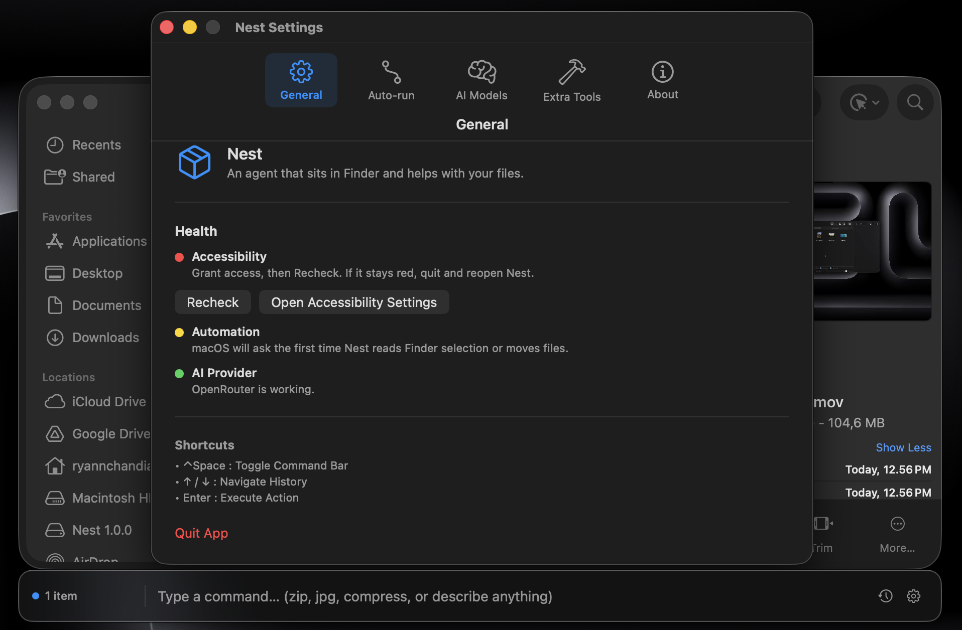 Nest activity log and recent commands